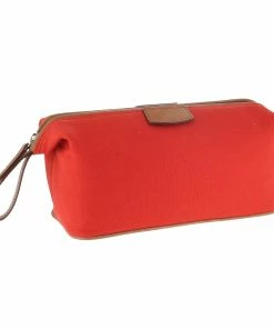 D. R. Harris Canvas and Leather Wash Bag - Red