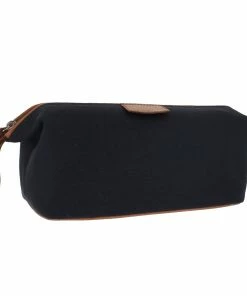 D. R. Harris Navy Canvas and Leather Wash Bag
