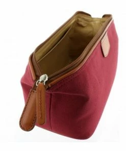 D. R. Harris Canvas and Leather Wash Bag - Burgundy