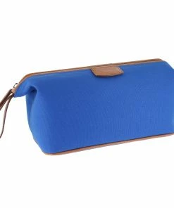 D. R. Harris Canvas and Leather Wash Bag- Blue