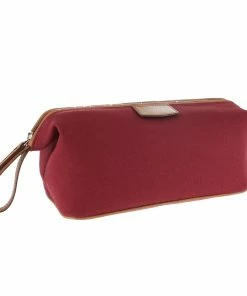 D. R. Harris Canvas and Leather Wash Bag - Burgundy