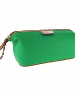 D. R. Harris Canvas and Leather Wash Bag- Green