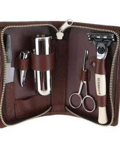 D. R. Harris Brown Zip Up Travel Shaving Set
