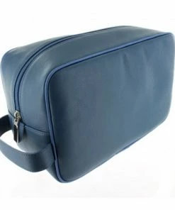 D. R. Harris Large Leather Wash Bag - Mid Blue