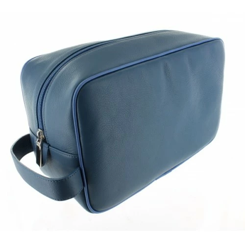 D. R. Harris Large Leather Wash Bag - Mid Blue 1 D. R. Harris Large Leather Wash Bag - Mid Blue